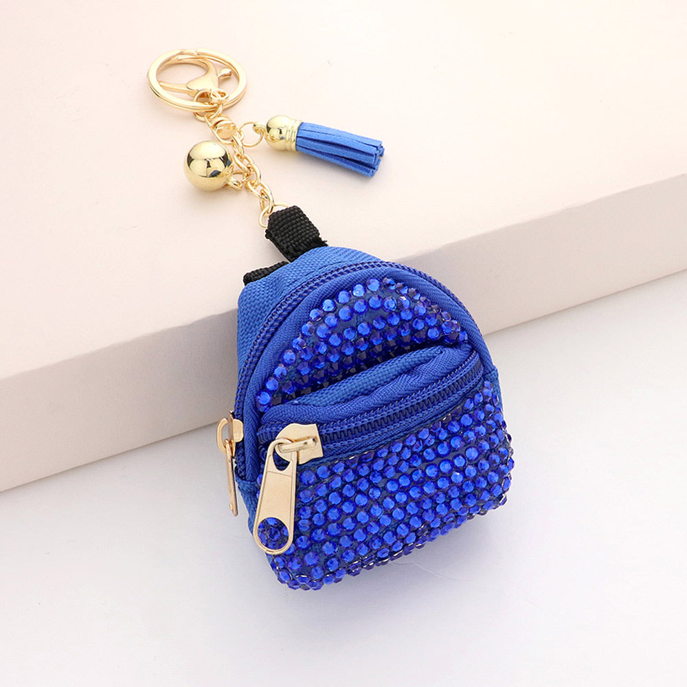 Bling Studded Backpack keychain in blue