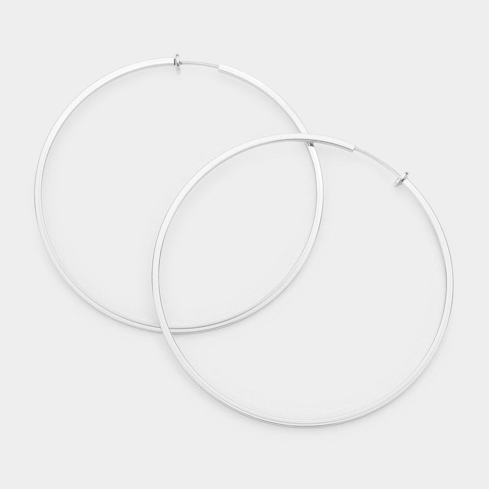 Silver Metal Hoop Clip on Earrings | 3.25