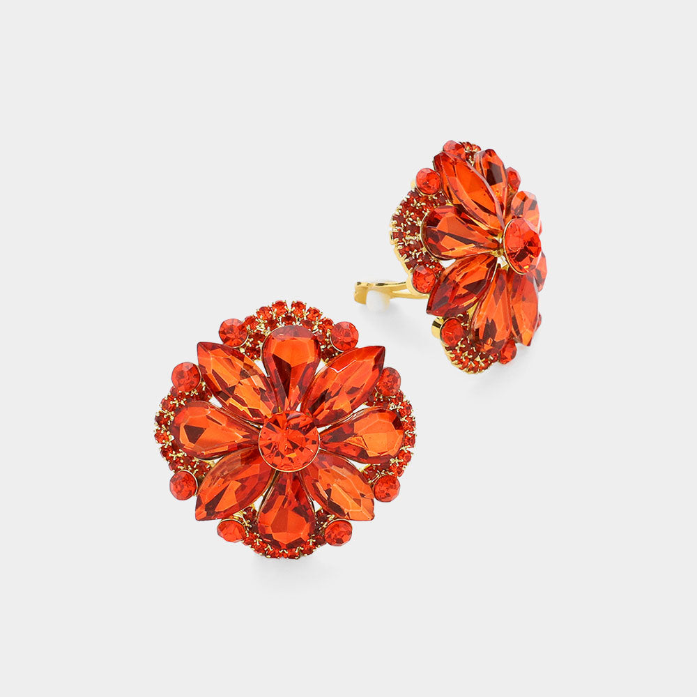 Orange Multi Stone Clip On Stud Interview Earrings | Pageant Earrings