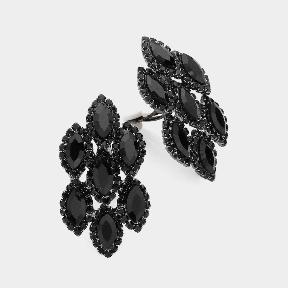 Jet Black Marquise Stone Clip On Pageant Earrings | Prom Earrings