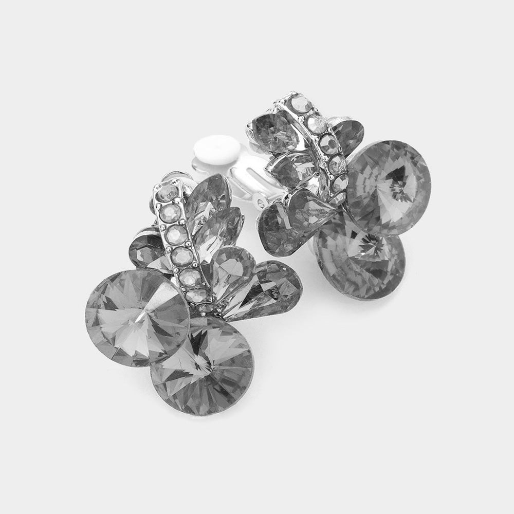 Multi Stone Black Diamond Cluster Clip On Earrings | Interview Earrings