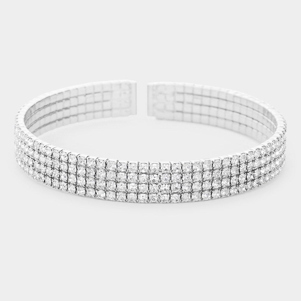 4 Row Rhinestone Cuff Bracelet  | Pageant Jewelry