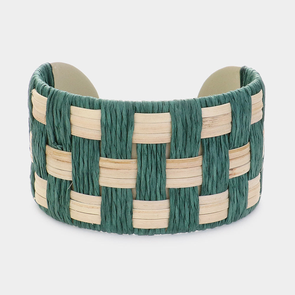 Green Raffia Weave Fun Fashion Cuff Bracelet | Outfit of Choice Jewelry
