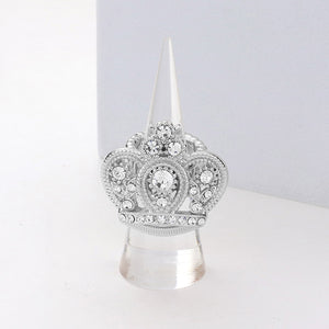 Crystal Embellished Crown Stretch Ring on Silver