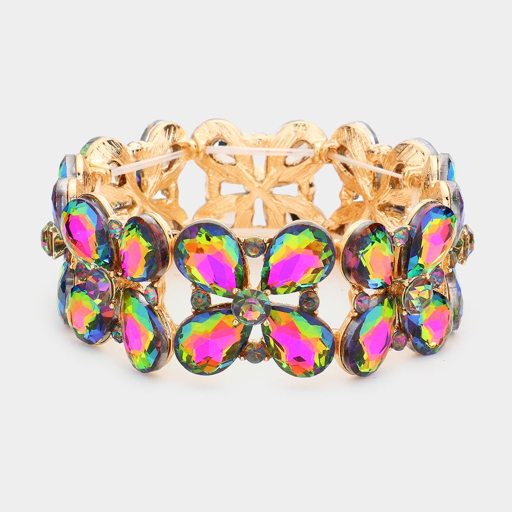 Multi-Color Crystal Teardrop Pageant Stretch Bracelet  | Evening Bracelet