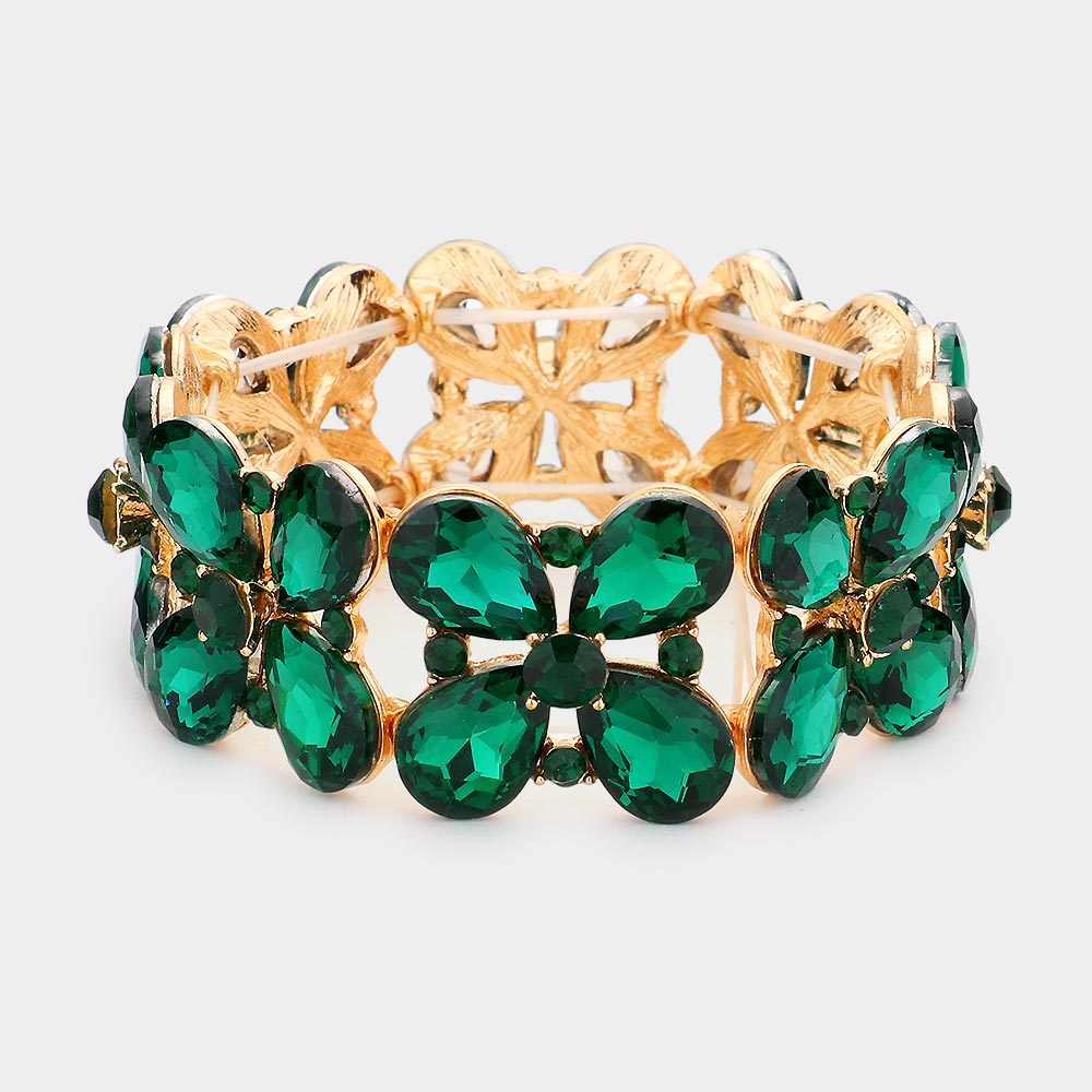 Emerald Crystal Teardrop Pageant Stretch Bracelet  | Evening Bracelet