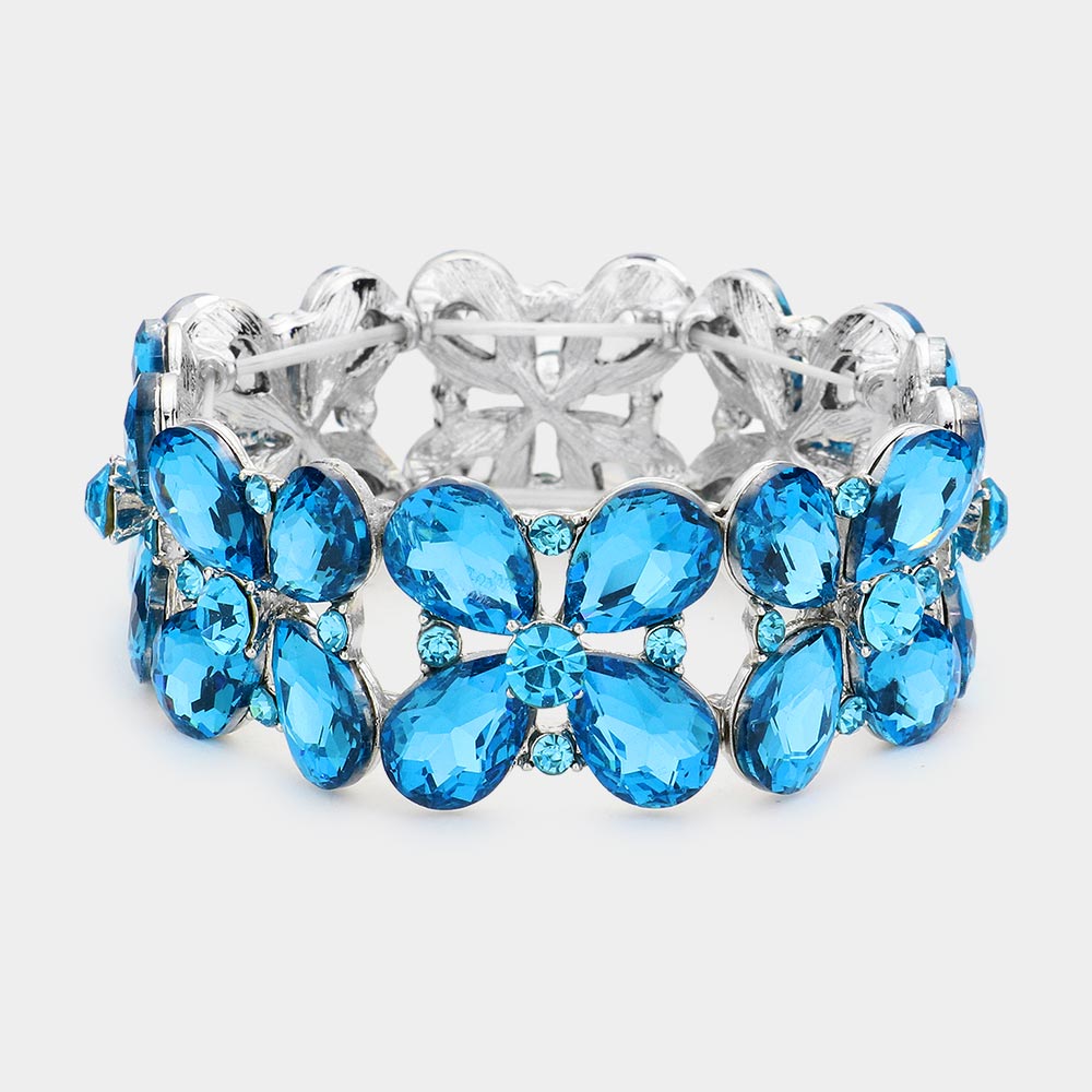 Aqua Crystal Teardrop Pageant Stretch Bracelet | Evening Bracelet