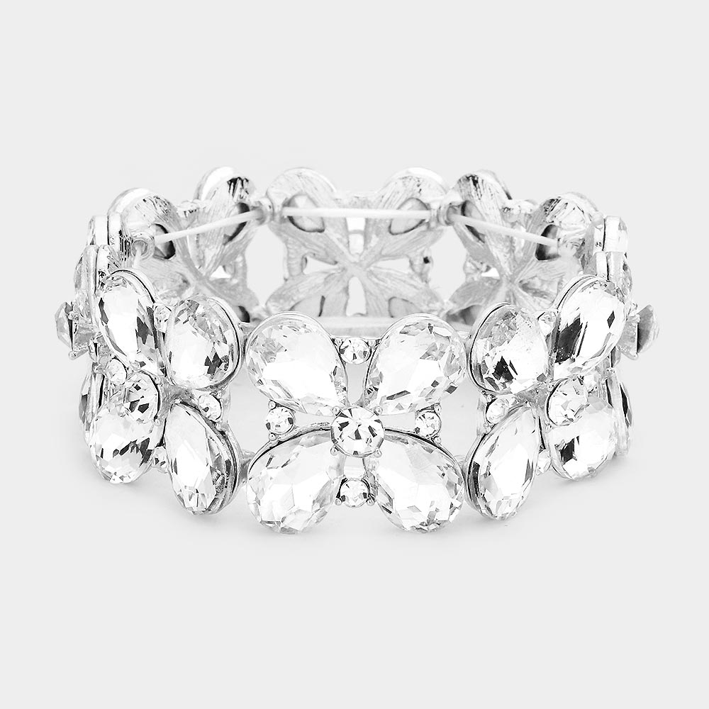 Clear Crystal Teardrop Pageant Stretch Bracelet | Evening Bracelet
