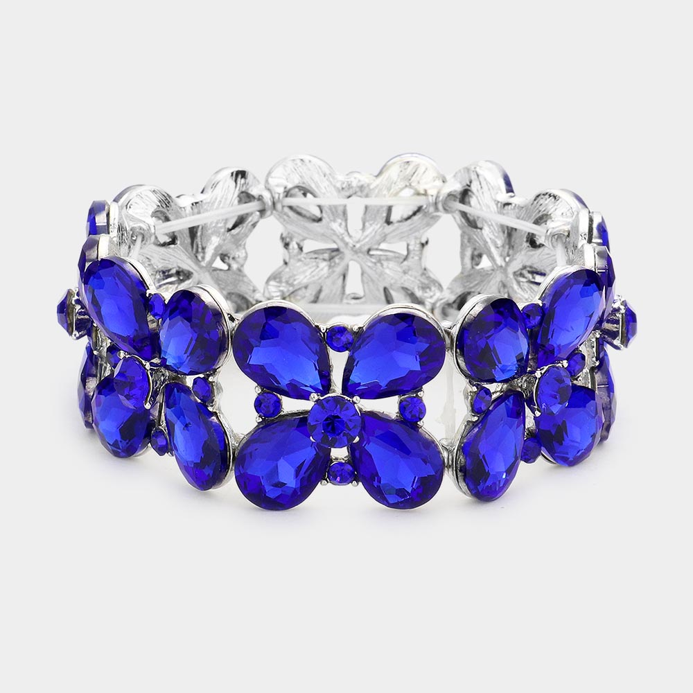 Sapphire Crystal Teardrop Pageant Stretch Bracelet | Evening Bracelet