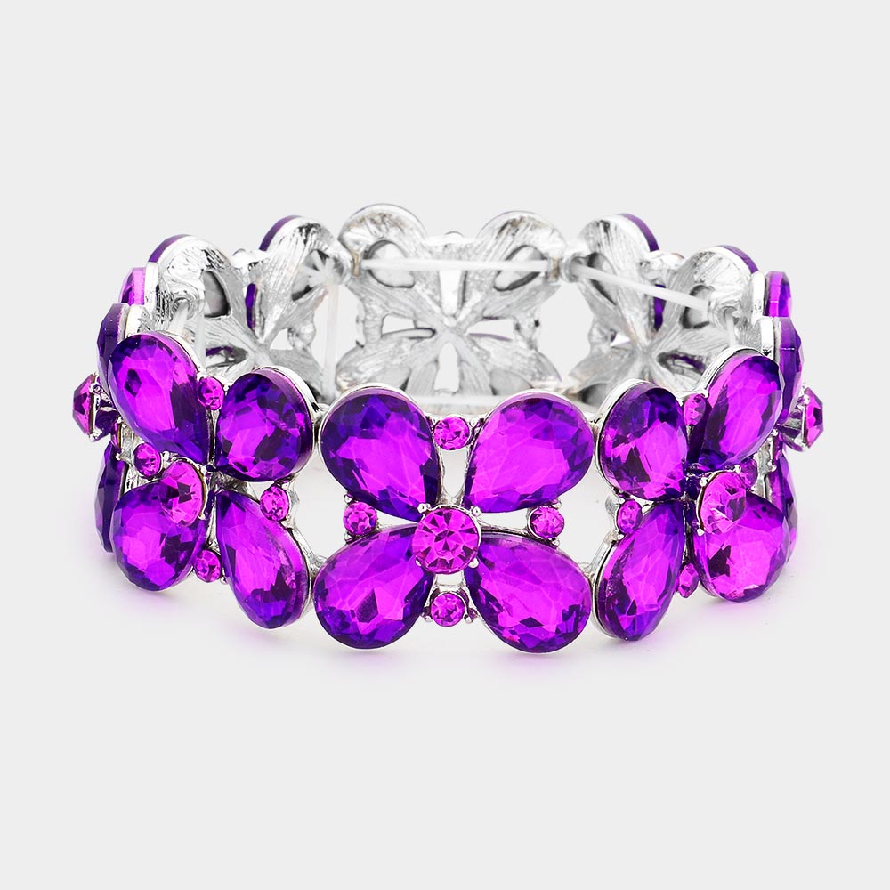 Purple Crystal Teardrop Pageant Stretch Bracelet | Evening Bracelet