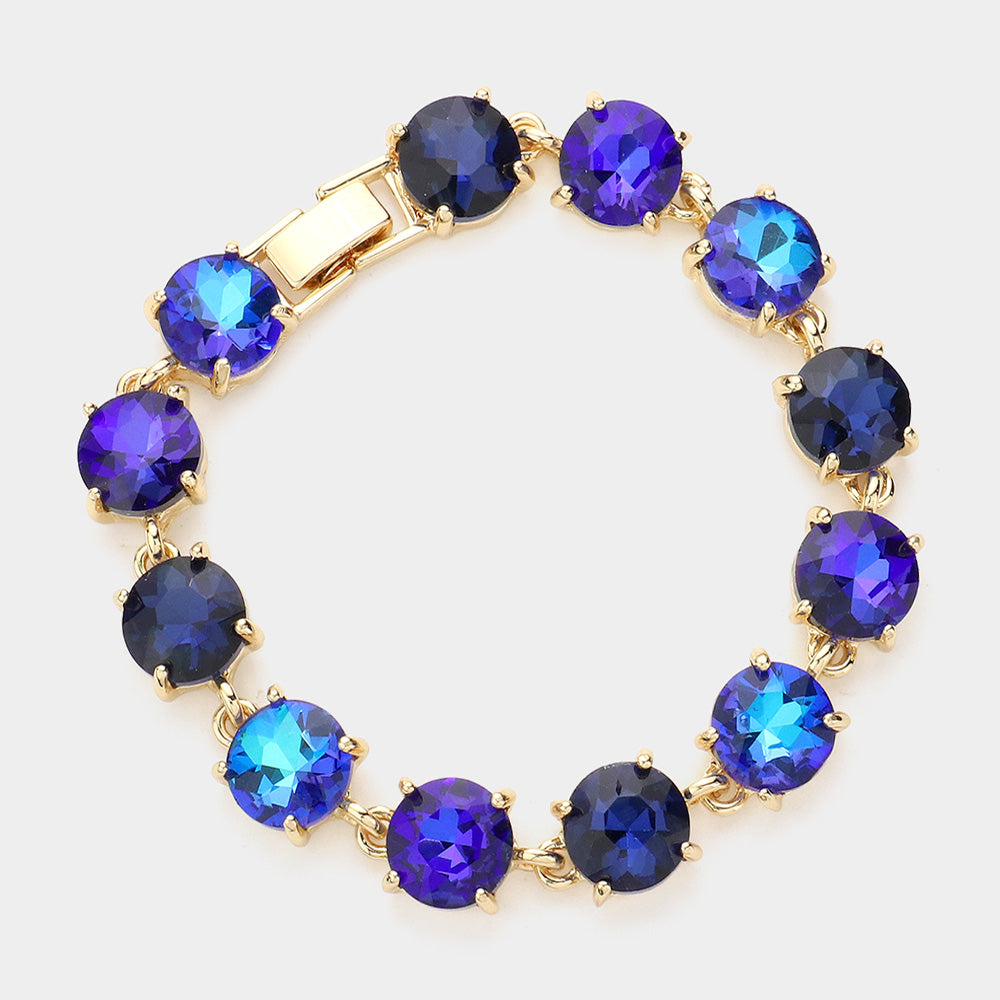 Blue/Multi Round Stone Link Pageant Bracelet  | Evening Bracelet