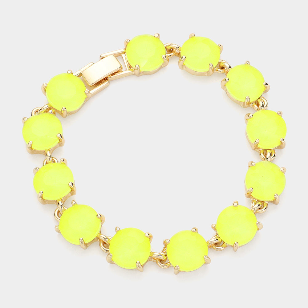 Neon Yellow Round Stone Link Pageant Bracelet  | Evening Bracelet
