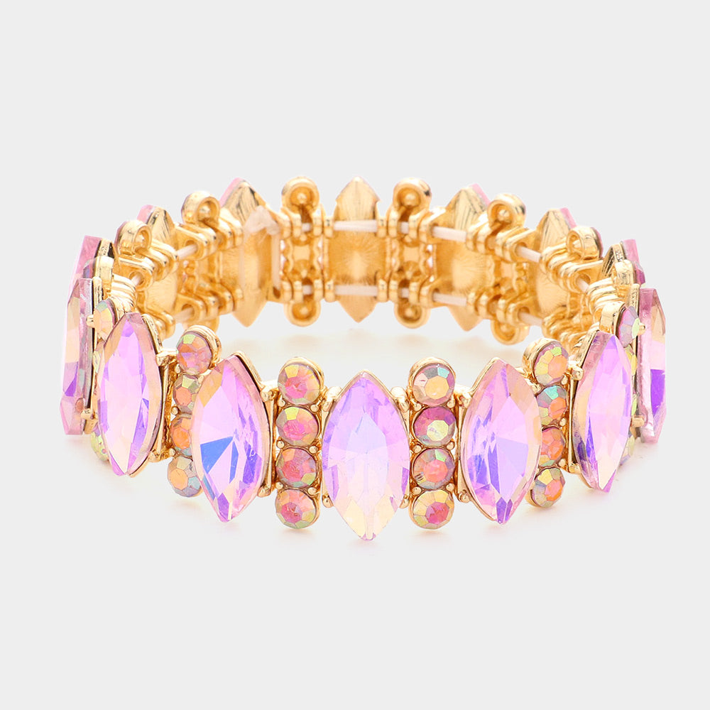 Pink Marquise Stone Accented Stretch Pageant Bracelet  | Prom Bracelet