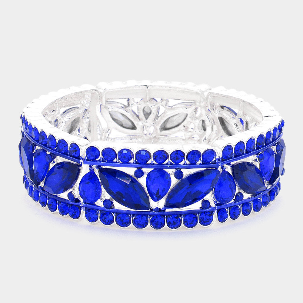 Sapphire Round and Marquise Stone Stretch Pageant Bracelet | Pageant Jewelry
