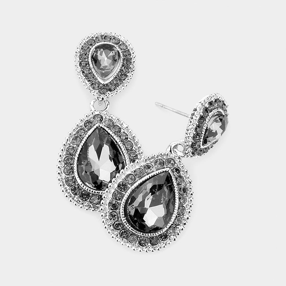 Small Black Diamond Teardrop Crystal Rhinestone Earrings 