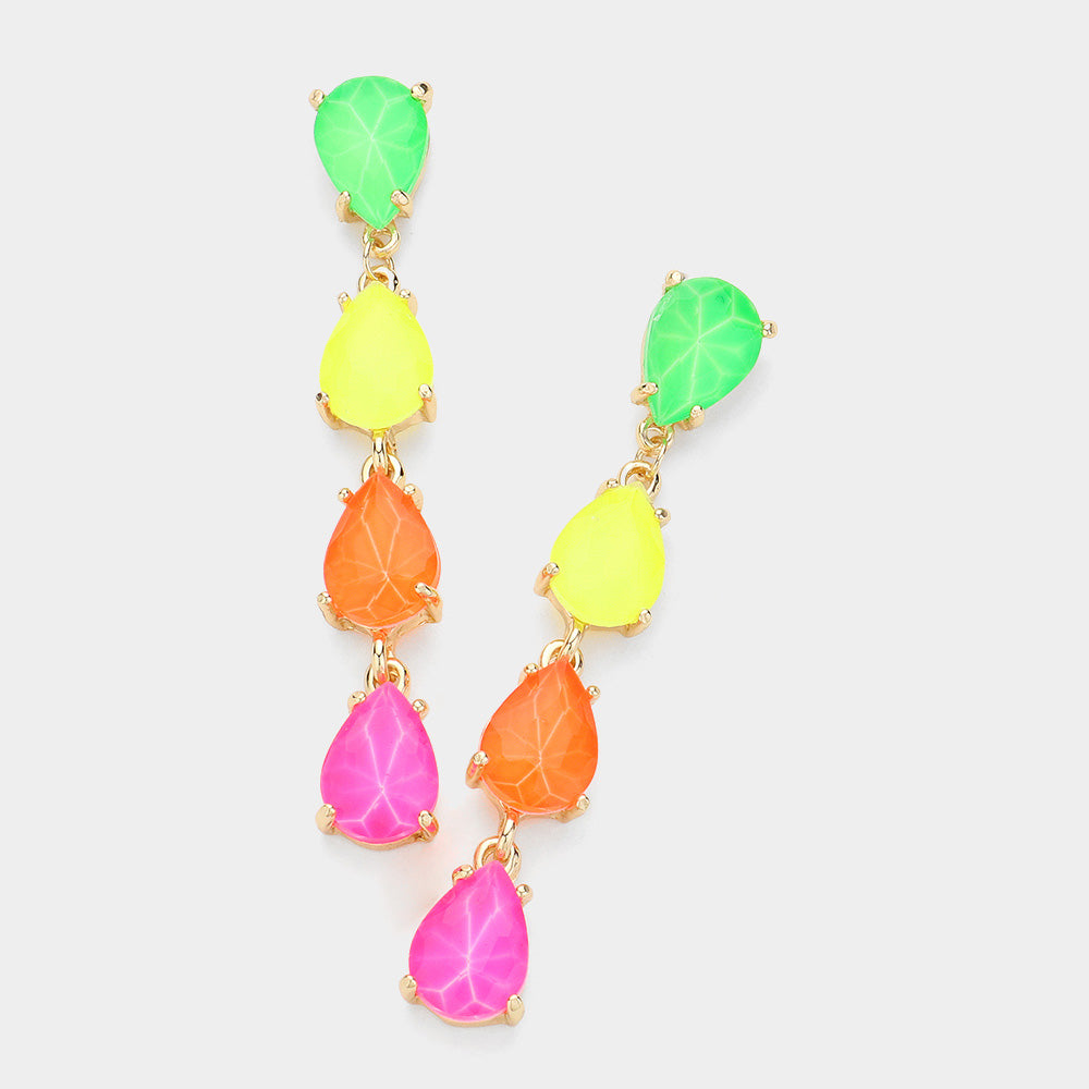 Neon Multi-Color Multi Teardrop Dangle Fun Fashion Pageant Earrings | Headshot Earrings