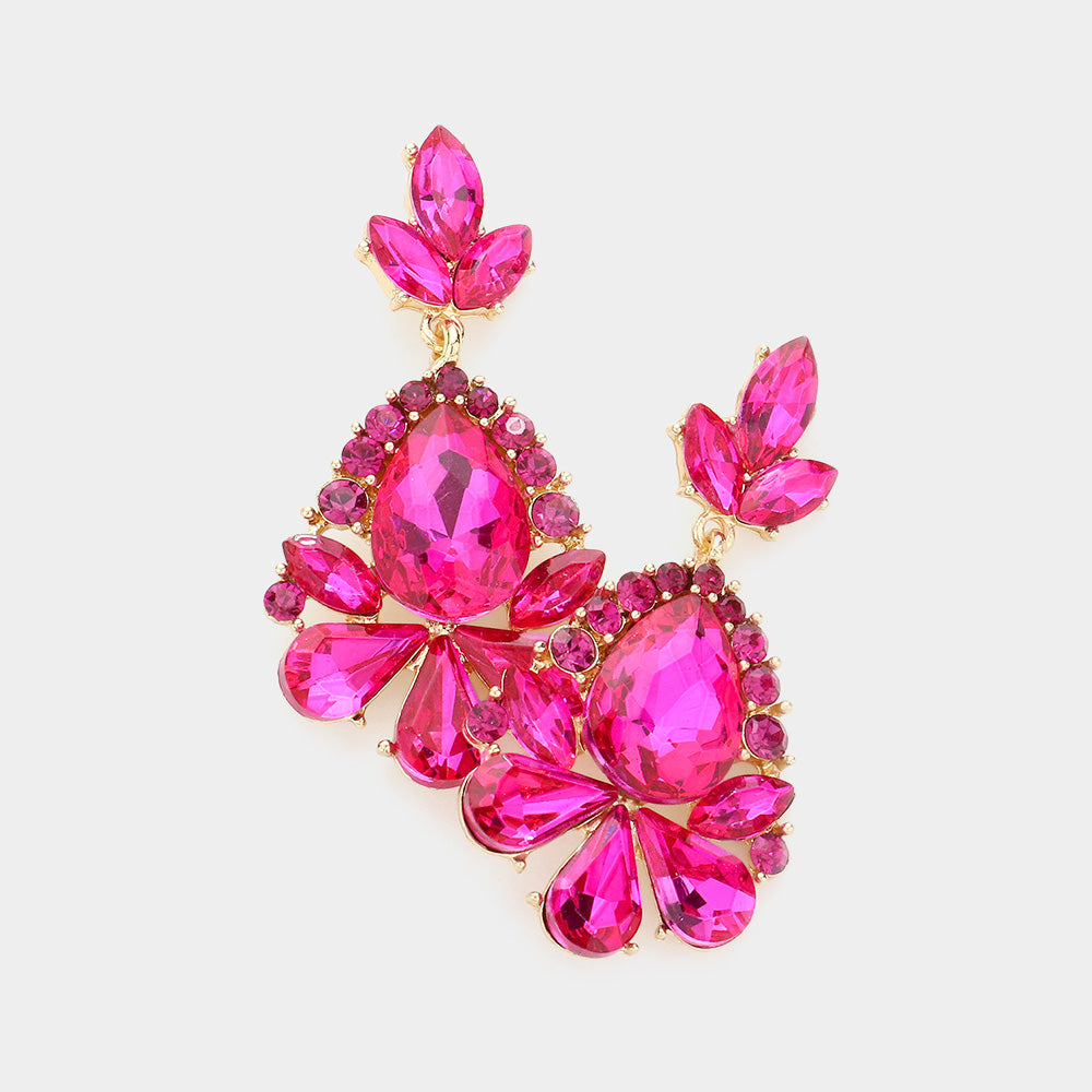 Little Girls Fuchsia Crystal Pageant Earrings
