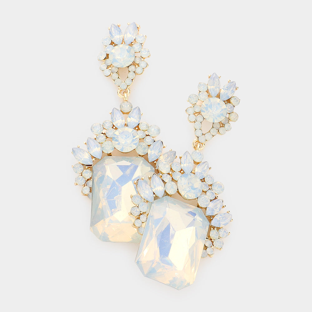 Emerald Cut White Opal Stone Dangle Earrings  | Prom Earrings | 590473