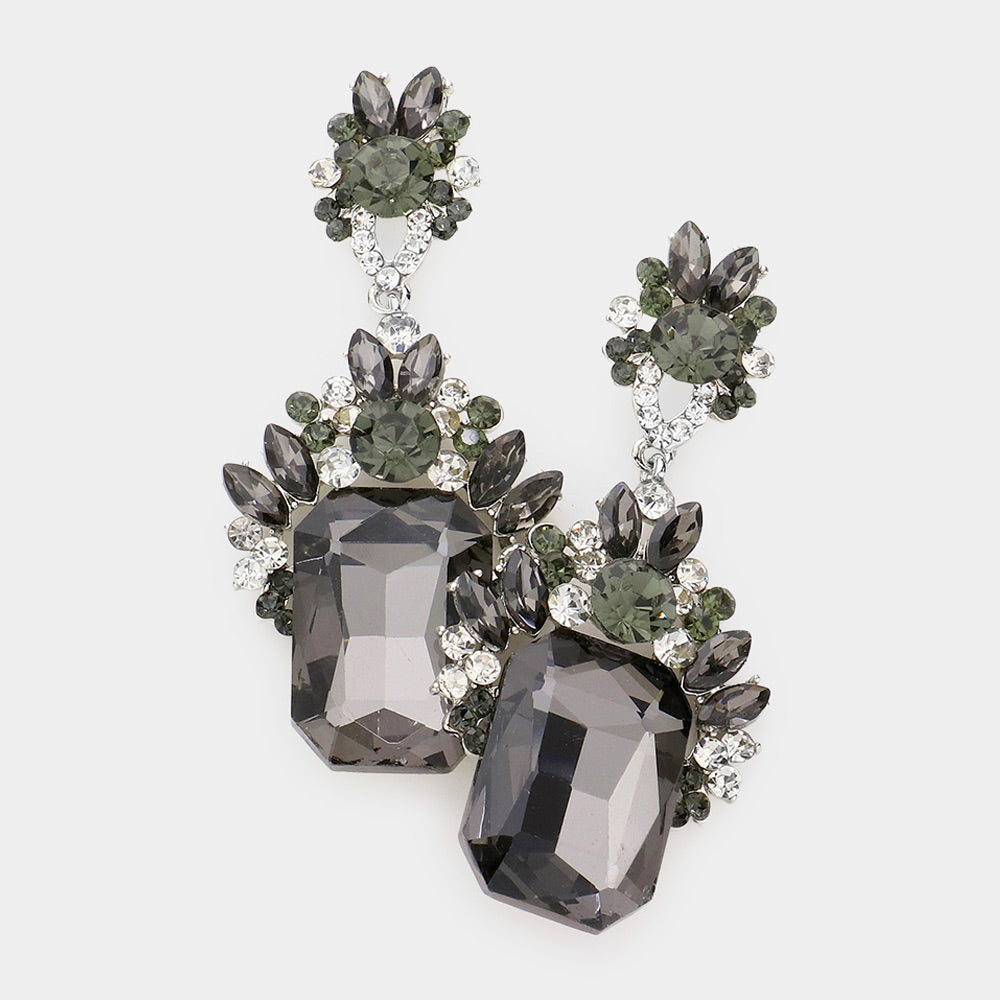 Emerald Cut Black Diamond Stone Dangle Earrings  | Prom Earrings