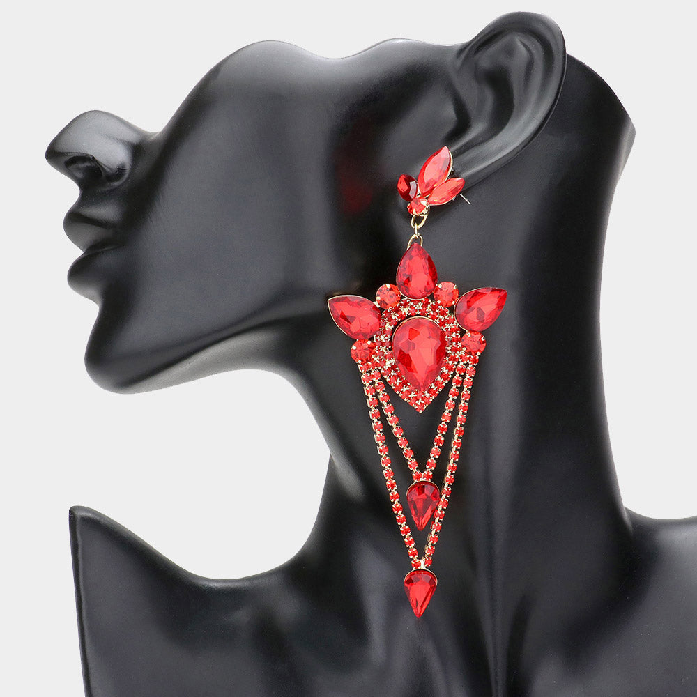 Elegant Red Marquise Teardrop Chandelier Earrings | Statement Earrings
