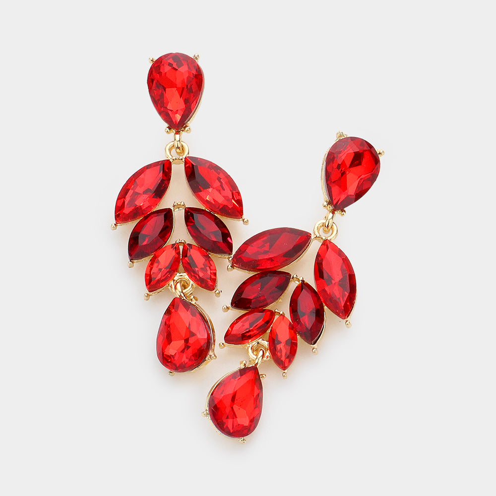 Red Marquise Stone Cluster Drop Pageant Earrings | Interview Earrings