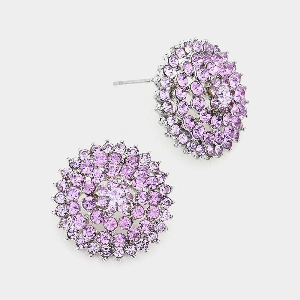 Round Violet Rhinestone Stud Earrings | Interview Earrings