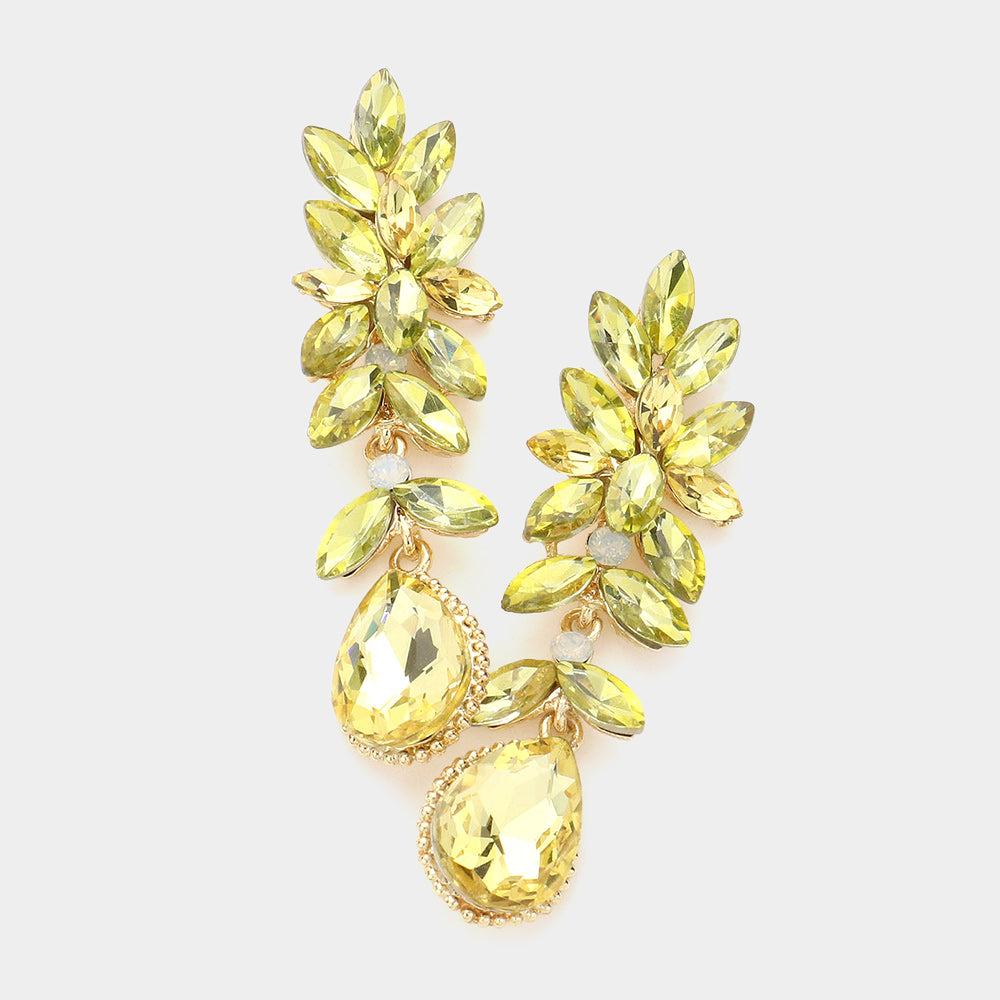 Yellow Crystal Marquise Dangle Pageant Earrings | Prom Earrings