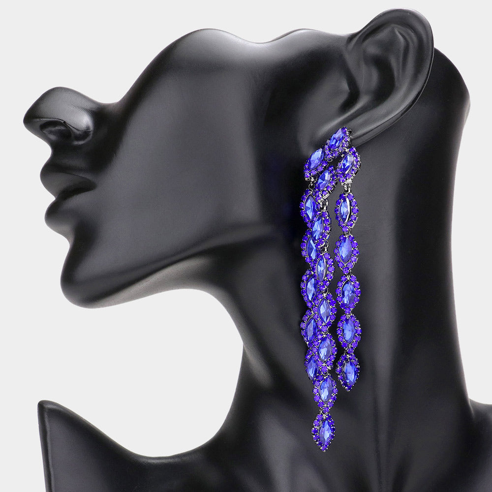 Long Royal Blue Marquise Stone Vine Dangle Pageant Earrings | Blue Evening Earrings | 592504
