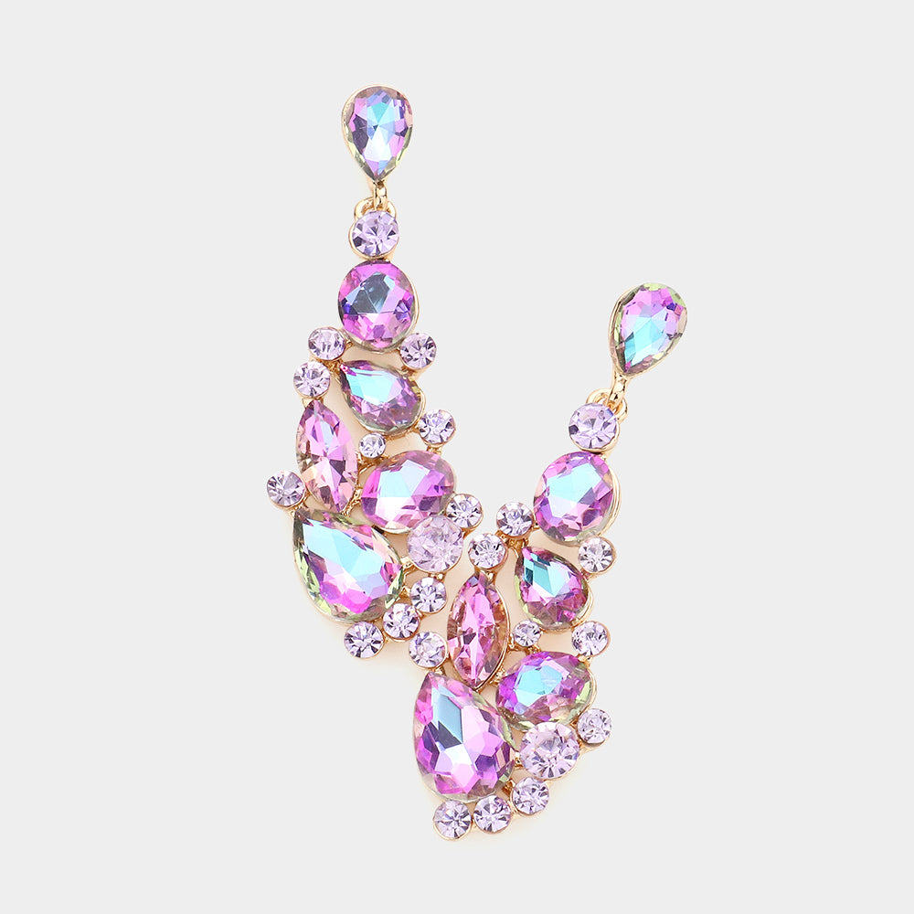 Violet Round and Teardrop Cluster Pageant Earrings | Prom Earrings