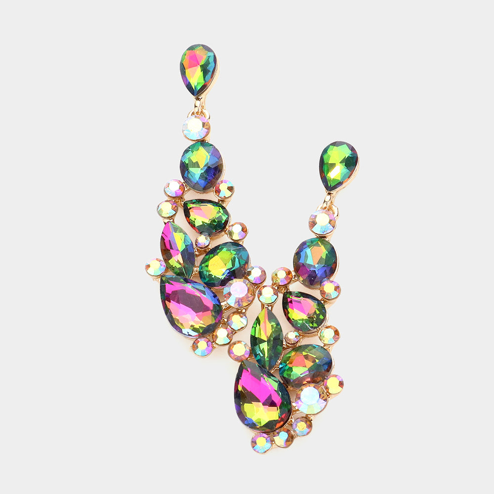 Multi-Color Round and Teardrop Cluster Pageant Earrings | Prom Earrings