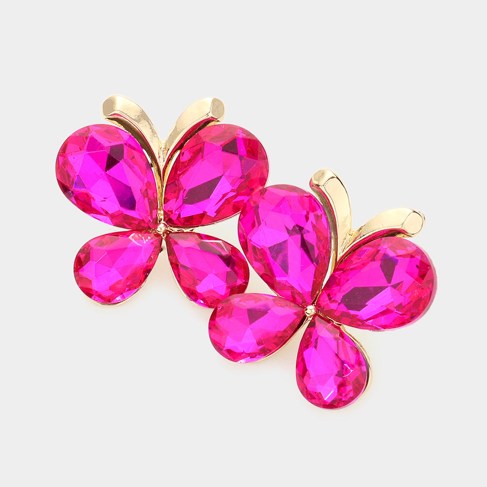 Fuchsia Teardrop Butterfly Pageant Earrings | Prom Earrings