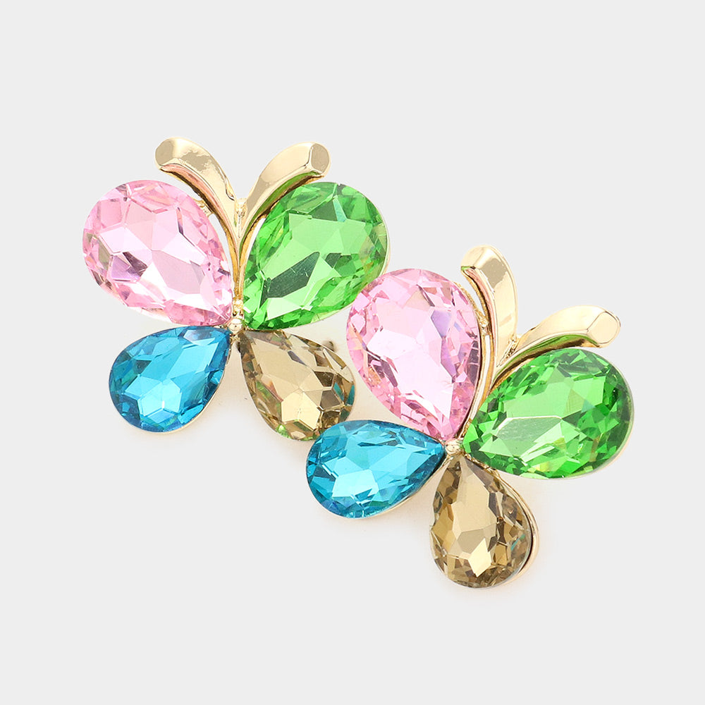 Multi-Color Teardrop Butterfly Pageant Earrings | Prom Earrings