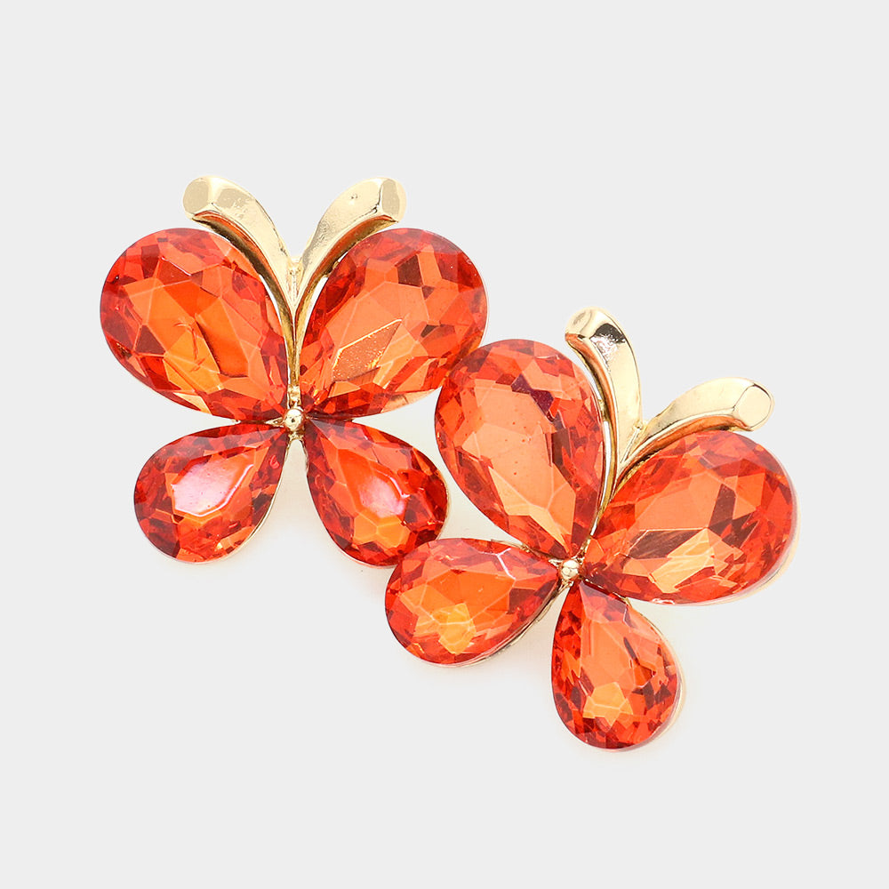 Orange Teardrop Butterfly Pageant Earrings | Prom Earrings