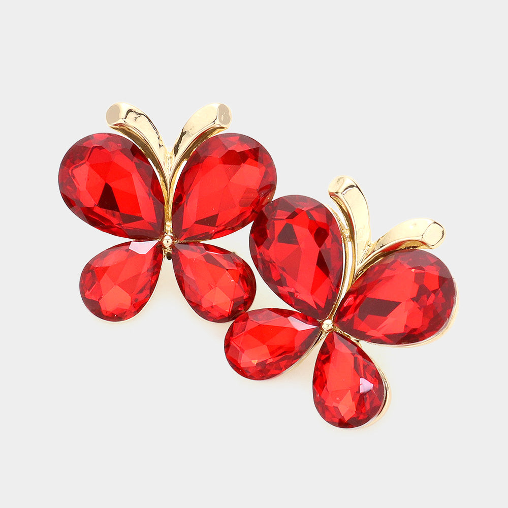 Red Teardrop Butterfly Pageant Earrings | Prom Earrings