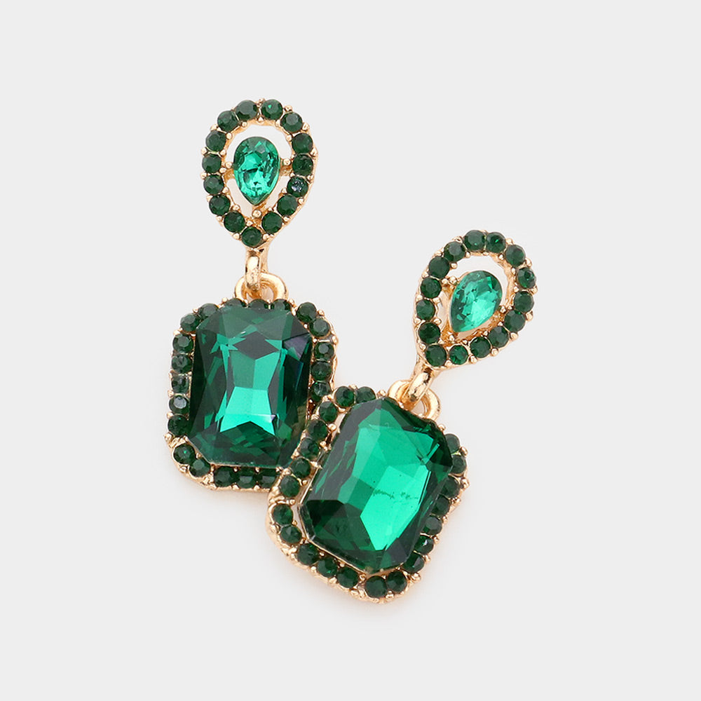 Small Square Emerald Dangle Pageant Earrings | Interview Earrings