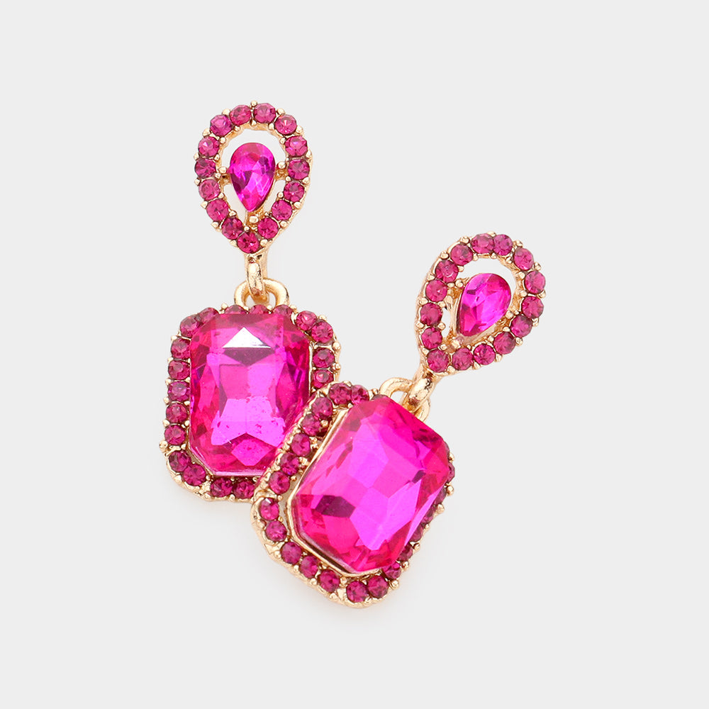 Small Square Fuchsia Dangle Pageant Earrings | Interview Earrings