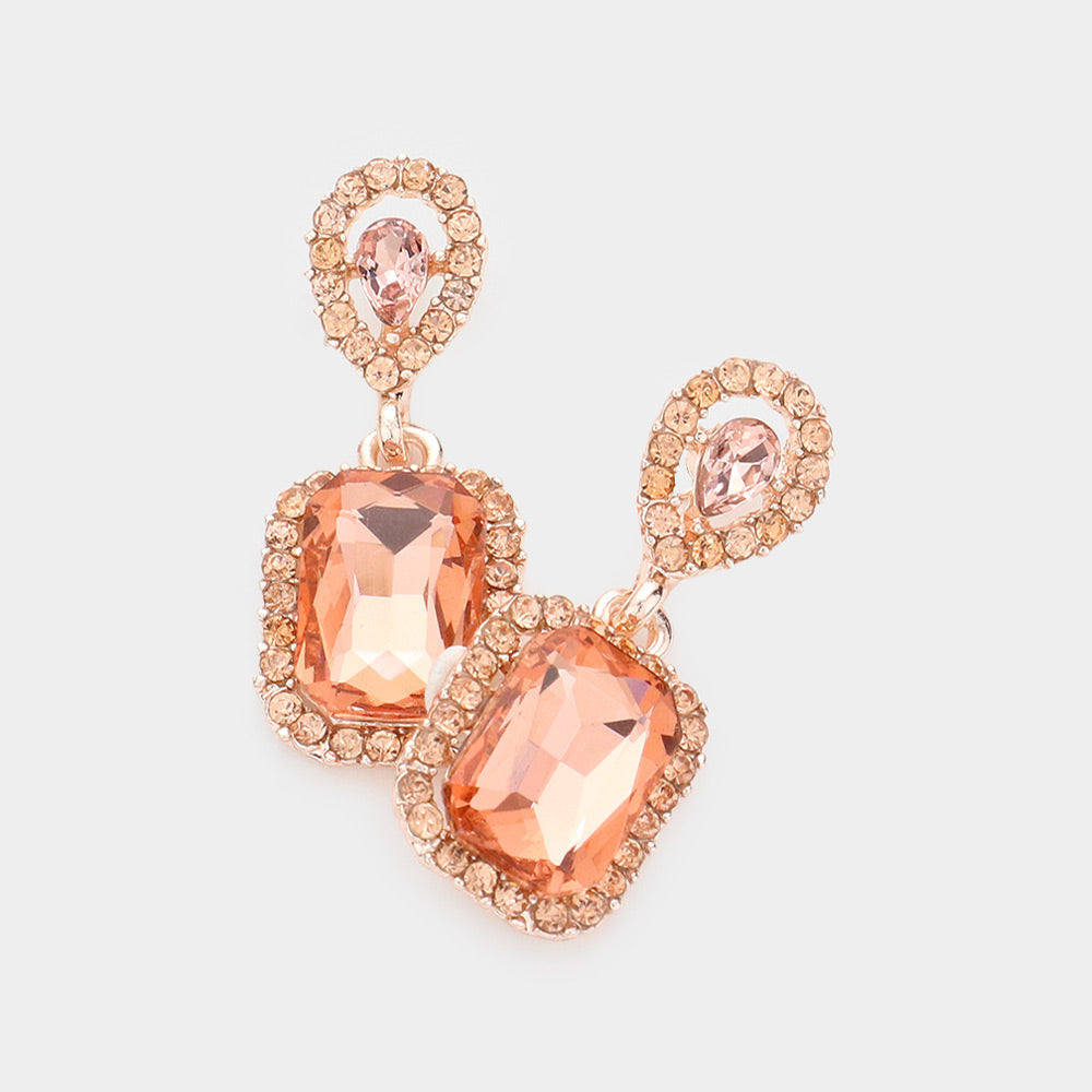 Small Square Peach Dangle Pageant Earrings | Interview Earrings