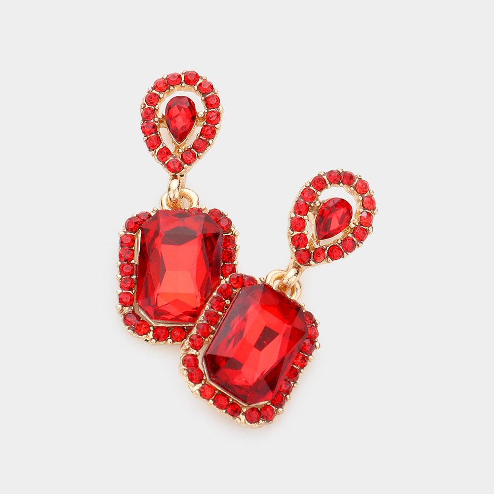 Small Square Red Dangle Pageant Earrings | Interview Earrings