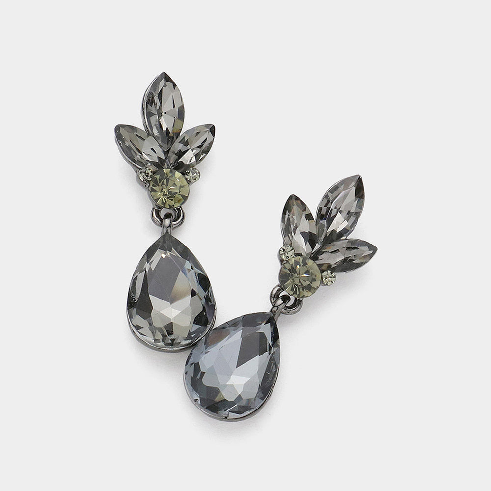 Black Diamond Teardrop and Marquise Dangle Pageant Earrings | Interview Earrings