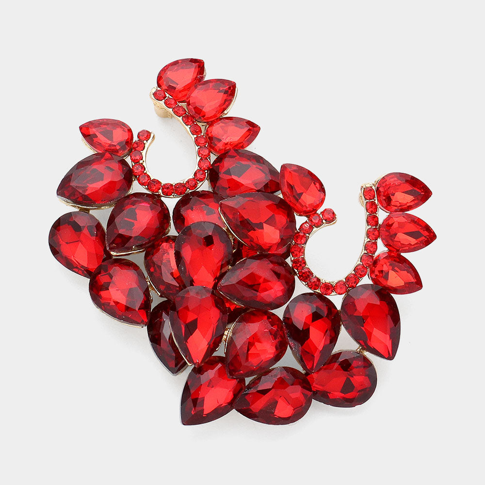 Cluster of Red Teardrop Stones Pageant Earrings | Prom Earrings | 624318