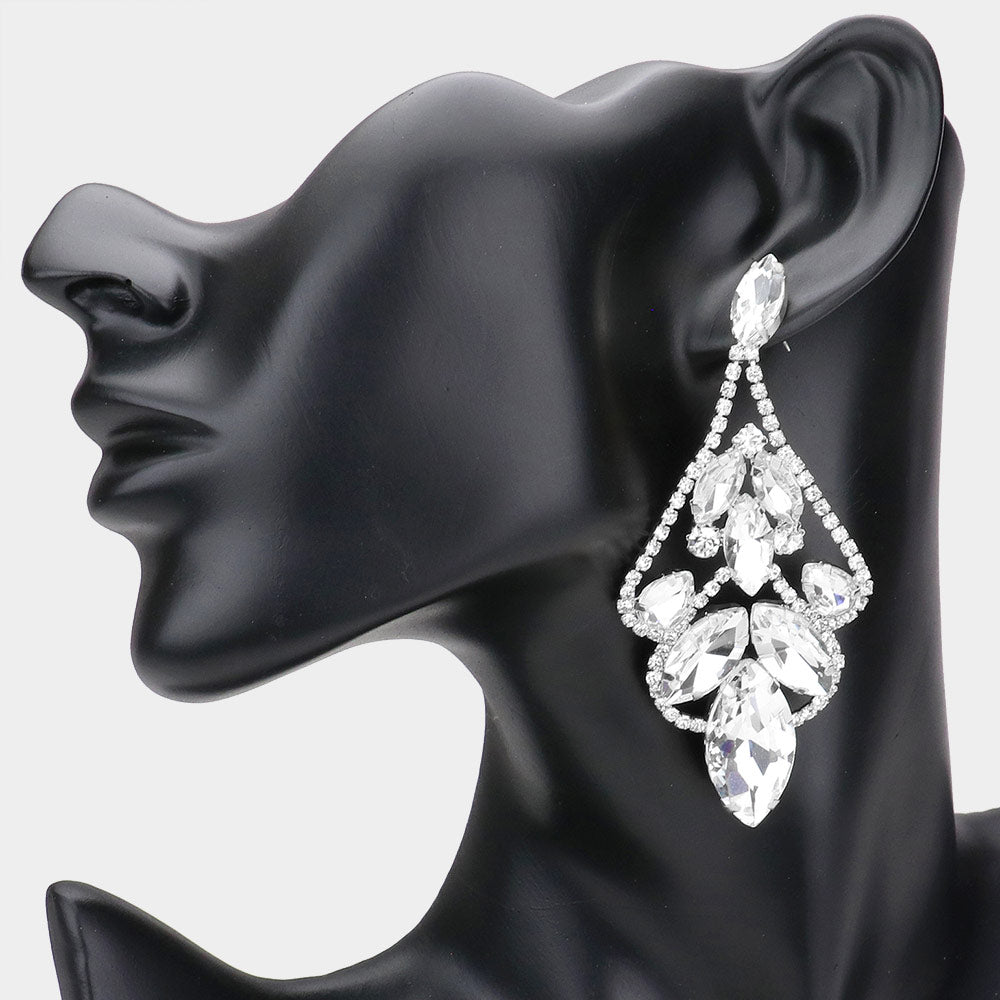 Clear Marquise Stone and Rhinestones Pageant Chandelier Earrings | Clear Diamond Fashion Earrings