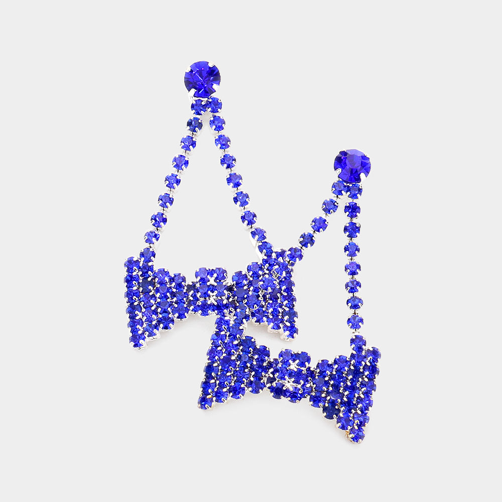 Blue Crystal Rhinestone Bow Drop Pageant Earrings | Outfit of Choice Earrings