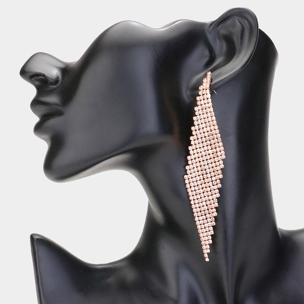 Peach Rhinestone Abstract Paved Pageant Earrings | Prom Earrings