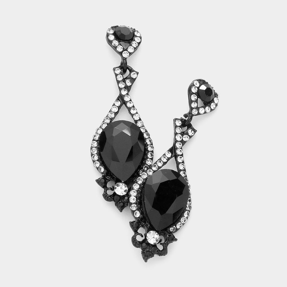Jet Black Crystal Rhinestone and Teardrop Pageant Earrings | Prom Earrings