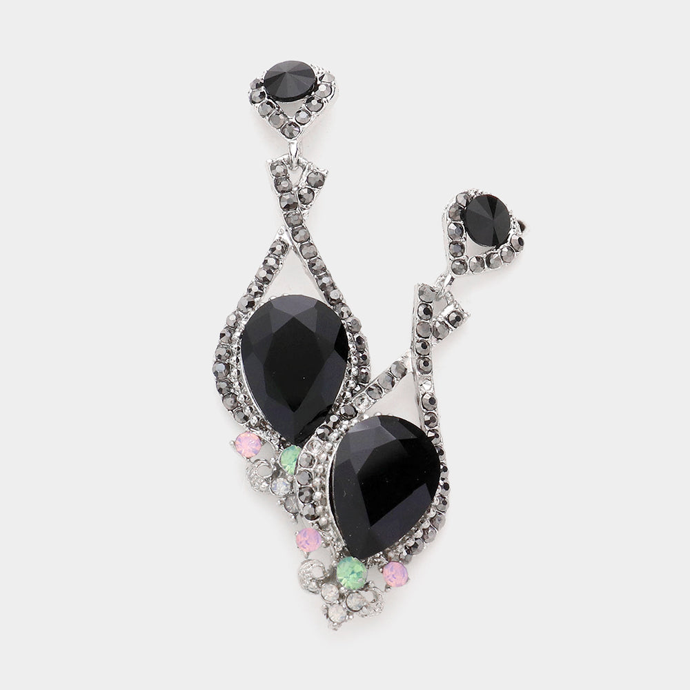 Black Crystal Rhinestone and Teardrop Pageant Earrings | Prom Earrings 