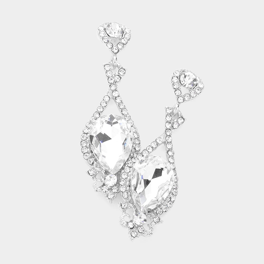 Clear Crystal Rhinestone and Teardrop Pageant Earrings | Prom Earrings