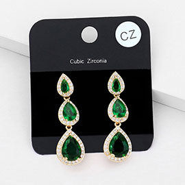 Small Emerald CZ Triple Drop Link Pageant Earrings | Earrings for Little Girls