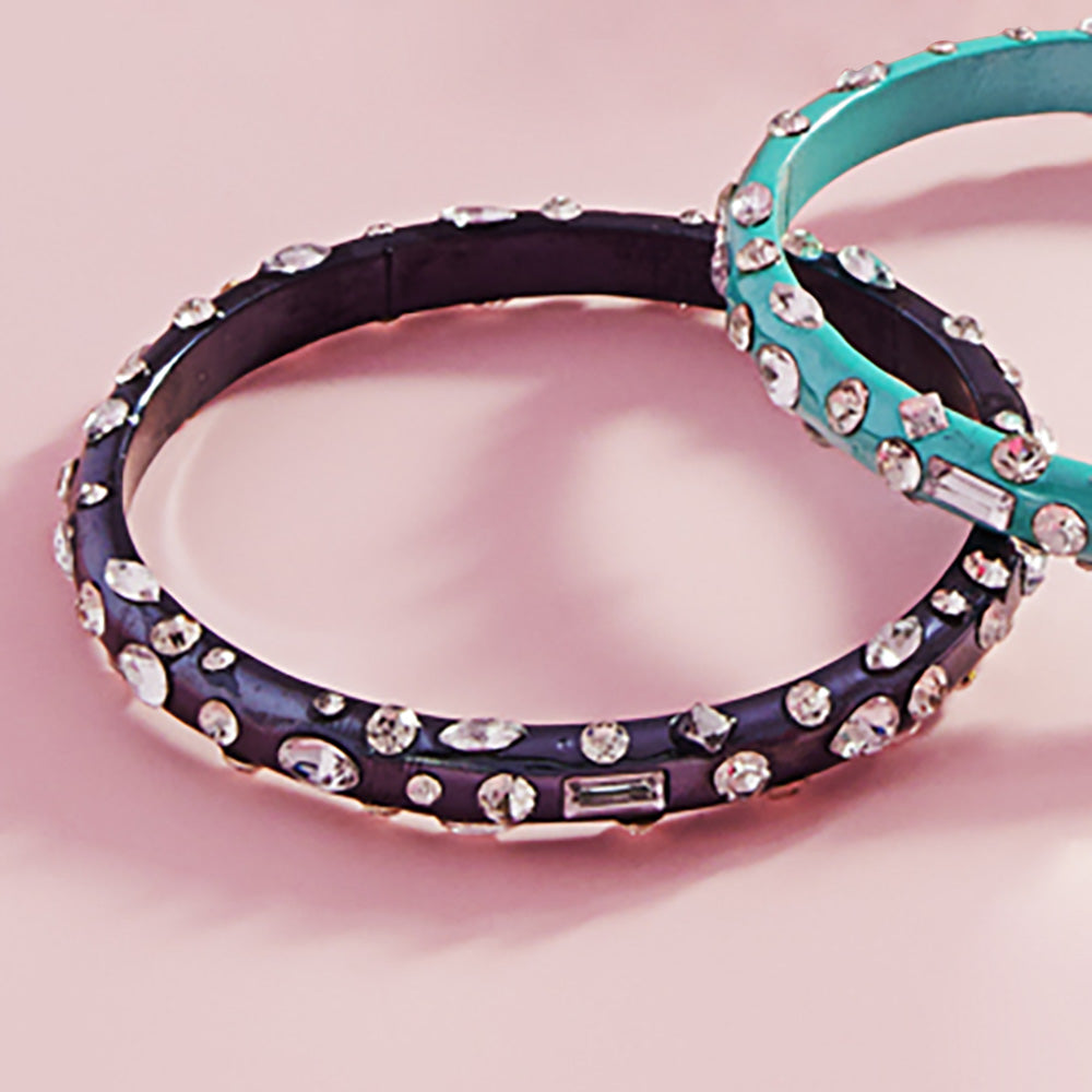 Jet Black Multi Stone Fun Fashion Bangle Bracelet | Outfit of Choice Jewelry