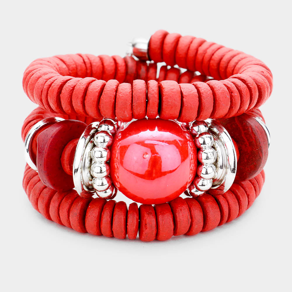 Red Resin Ball Wood Beaded Adjustable Fun Fashion Bracelet