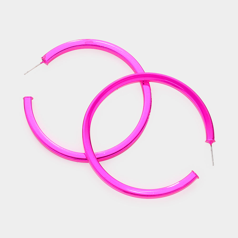 Hot Pink Hoop Earrings | 2.4" | Fun Fashion Earrings
